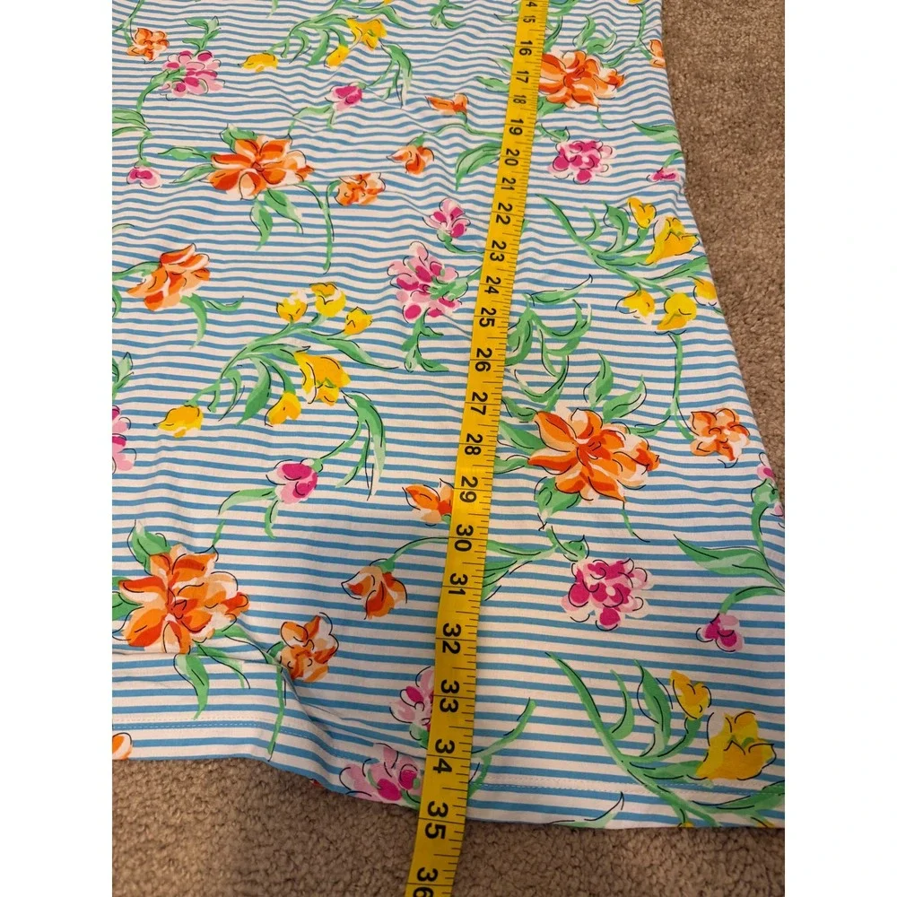 IBKUL Floral Stripe Dress Womens Medium Blue Long Sleeve Excellent Golf Modest